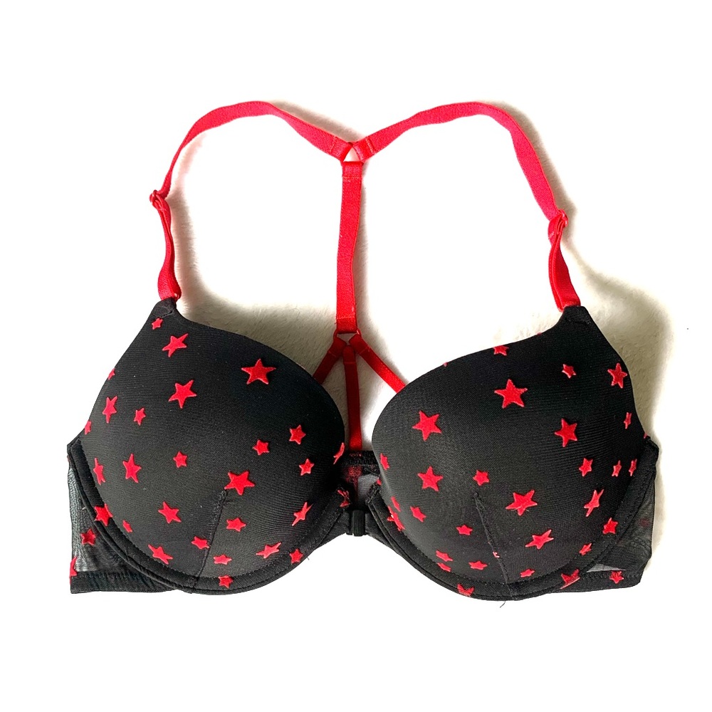 VS Black Push Up Bra with Red Stars